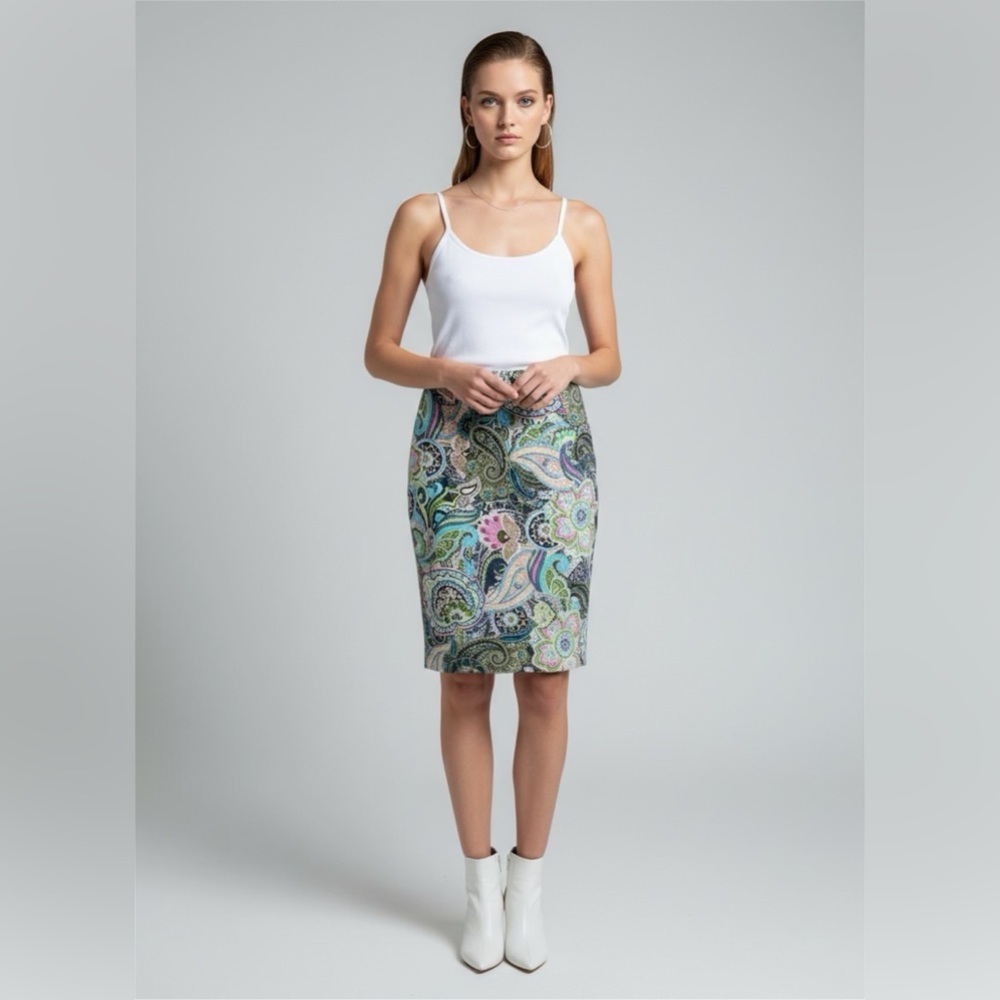 Talbots Vibrant Paisley Pencil Skirt